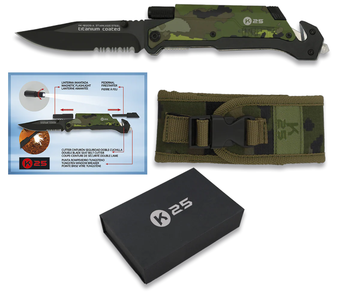 Navaja Táctica Asistida FOS K25 Pedernal con Linterna - Imagen 6