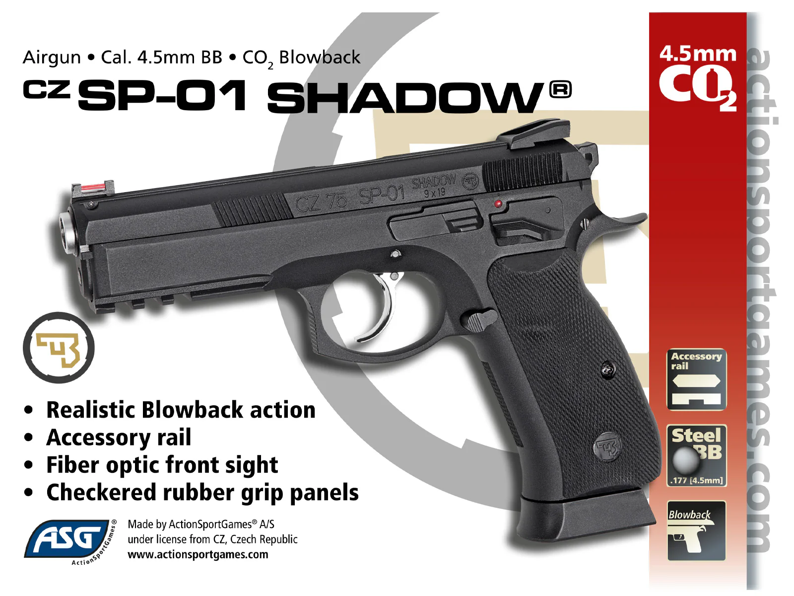 Pistola de Aire Comprimido ASG CZ SP-01 Shadow Blowback Co2 - Imagen 5