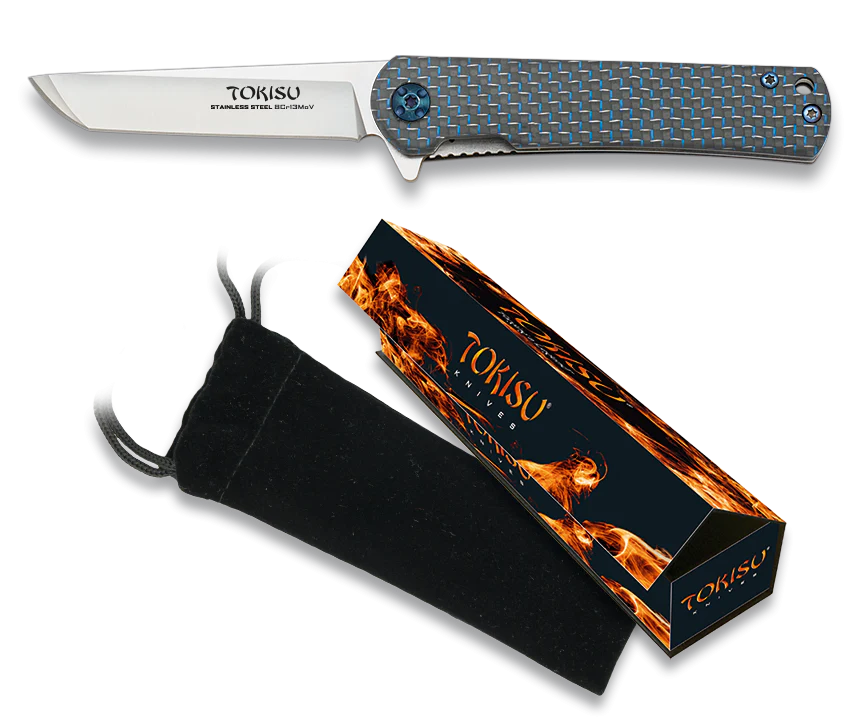 Navaja Tokisu CNC Fibra de Carbono Azul G10 de 7.2 cm