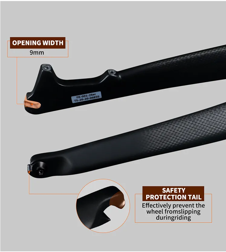 Horquilla Toseek TFK-M20 Cónica de freno de disco MTB Rígido de fibra de carbono 29 pulgadas negro - Imagen 8