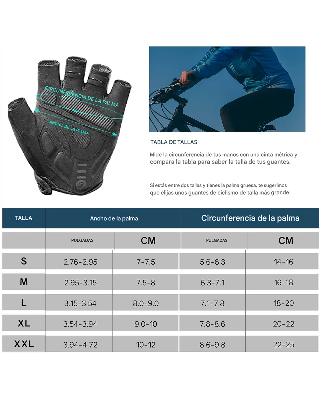 Guantes Cortos Ciclismo Moto Rockbros Ruta Mtb S247 Gel - Imagen 6