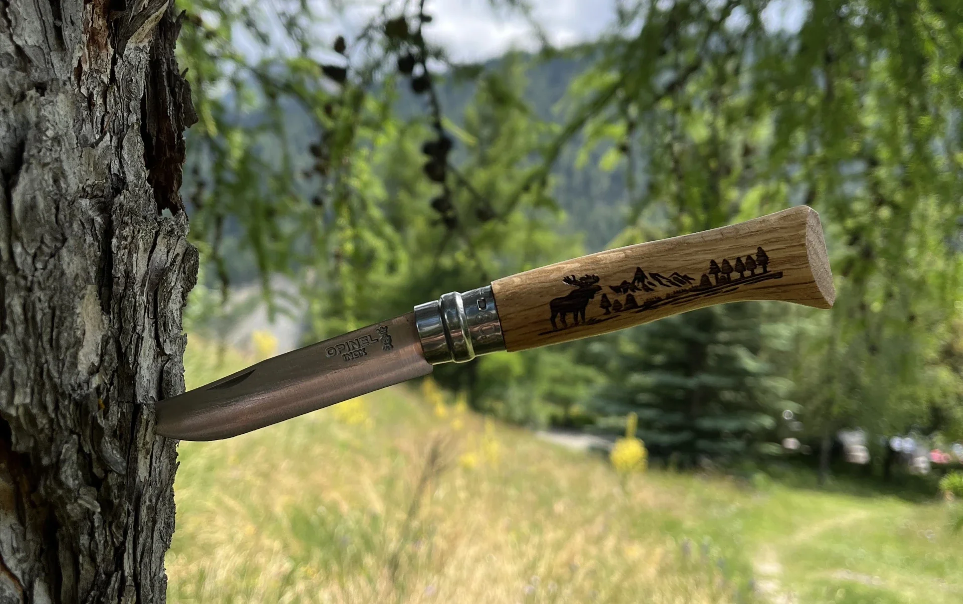 Navaja de Bolsillo Opinel N°08 con Grabado Animalia America Alce - Imagen 3