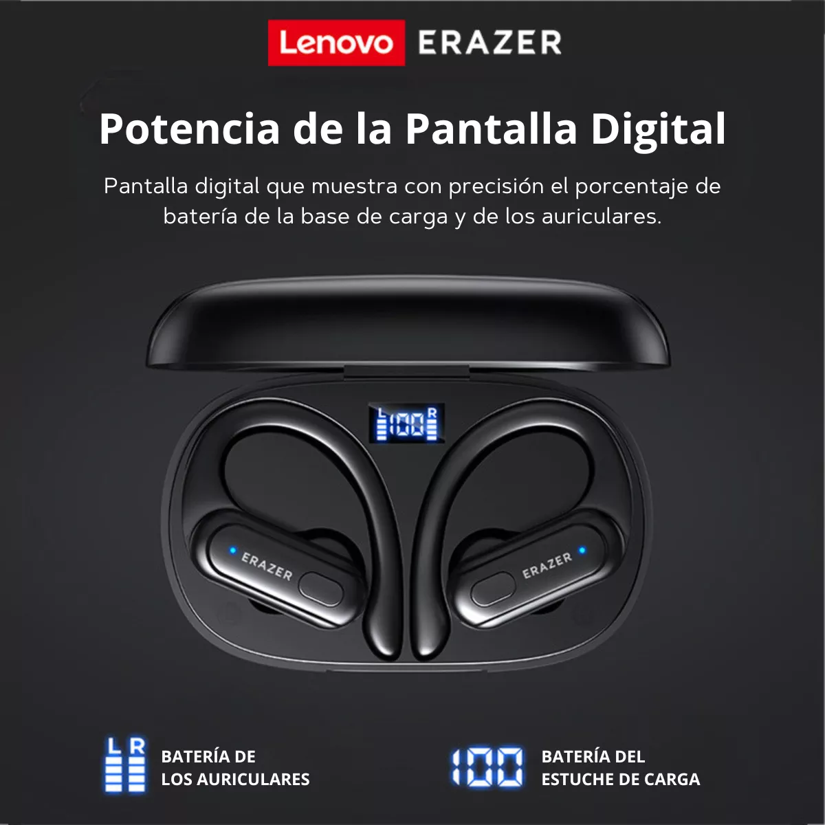 Auriculares Bluetooth Lenovo Erazer Xt60pro Deportivos Anti Caidas Color Negro - Imagen 5