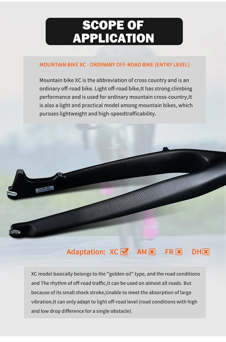 Horquilla Toseek TFK-M20 Cónica de freno de disco MTB Rígido de fibra de carbono 29 pulgadas negro - Imagen 4