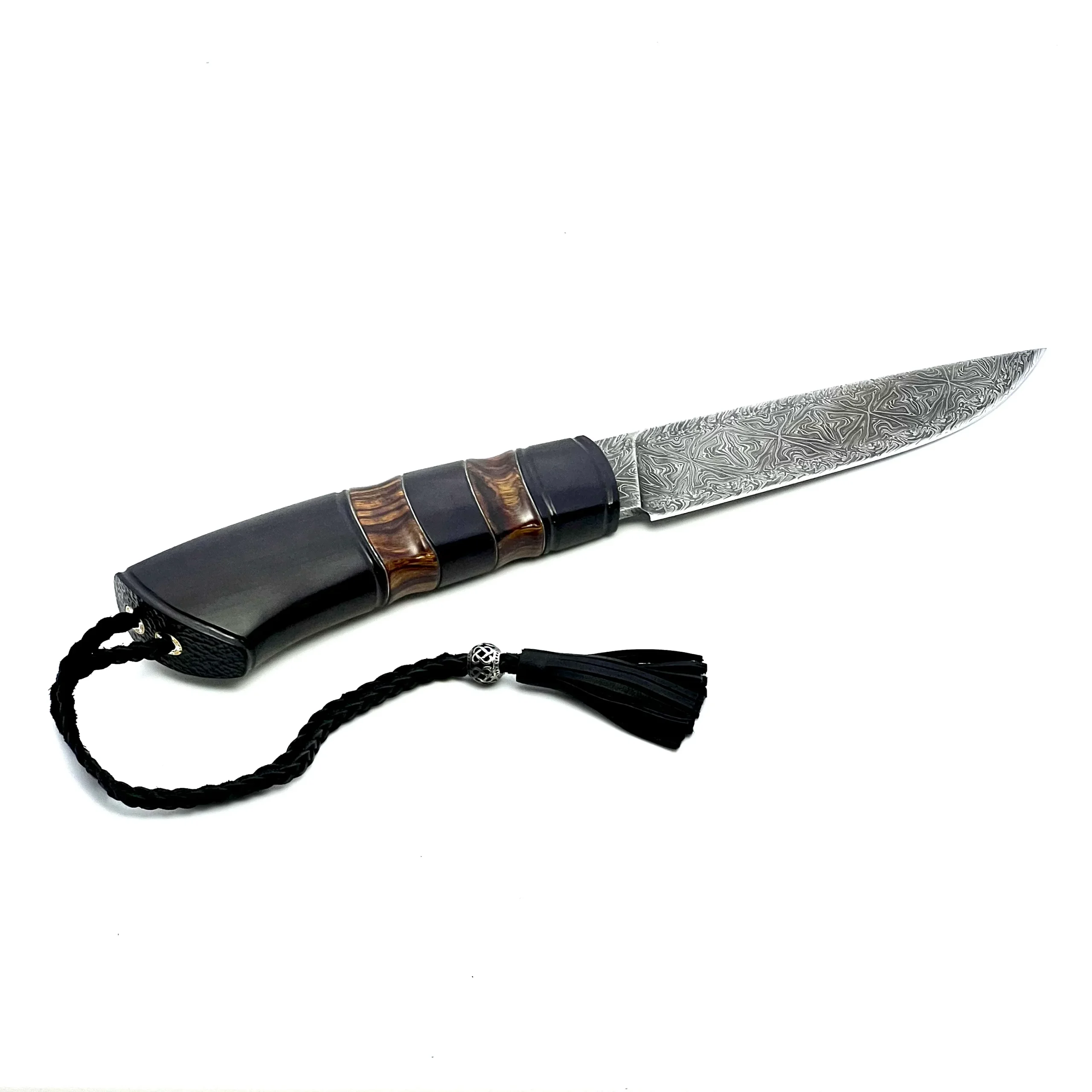 Cuchillo de Caza de Damasco Mosaico con Mango de Carpe y Ironwood - Imagen 6