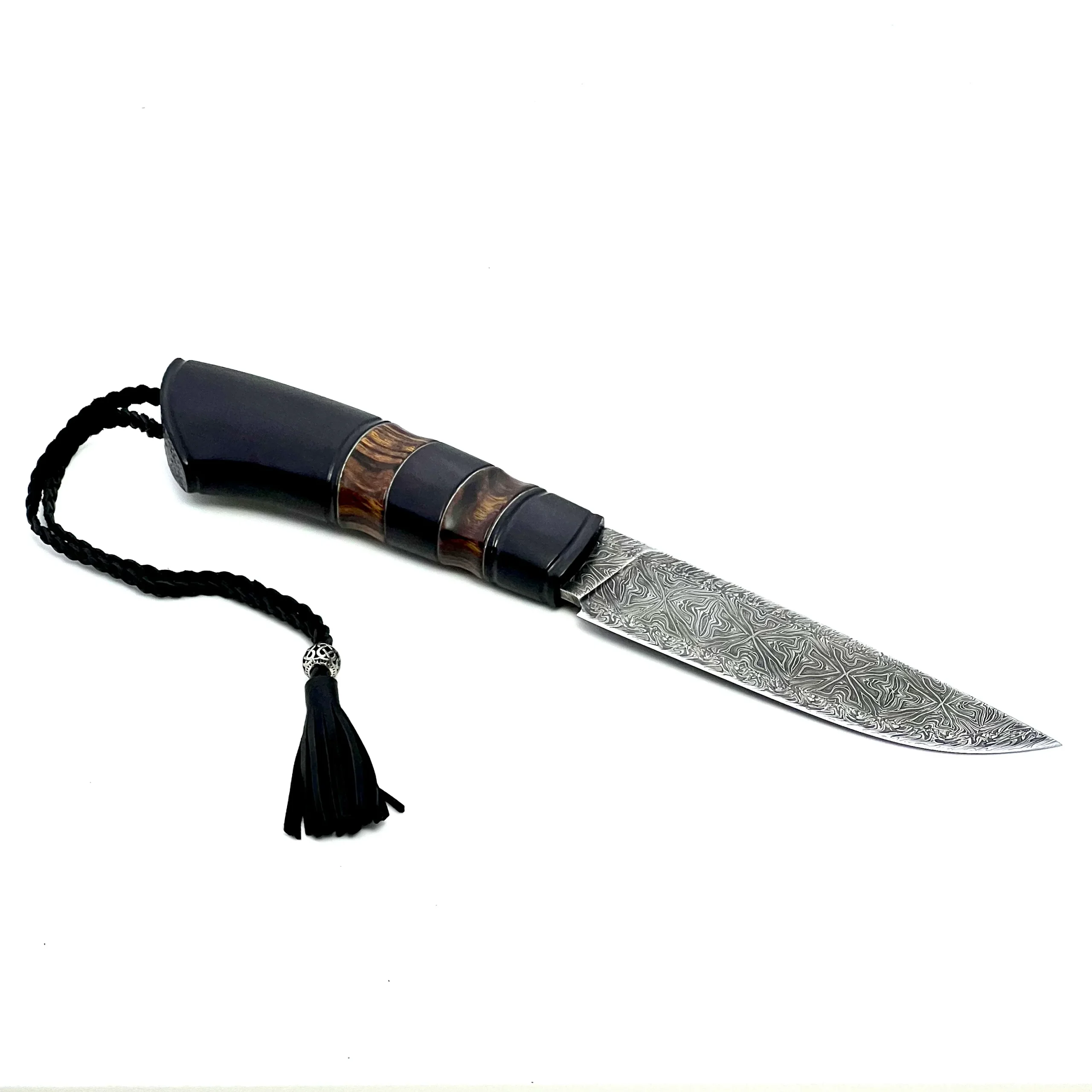 Cuchillo de Caza de Damasco Mosaico con Mango de Carpe y Ironwood - Imagen 4