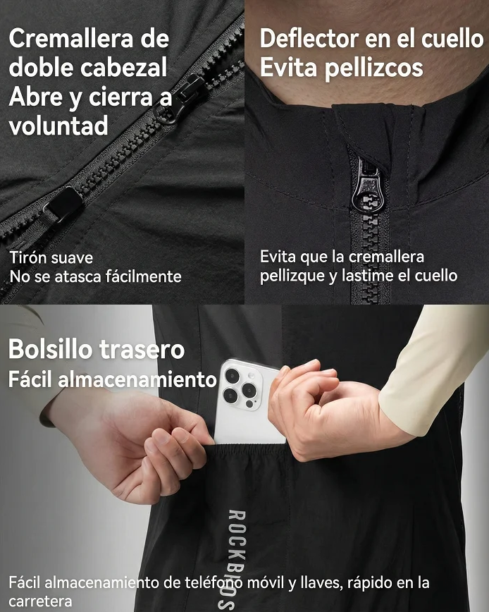 Chaleco Cortavientos de Ciclismo ROCKBROS – Ultraligero, Transpirable y Reflectante (Primavera/Verano) - Imagen 5