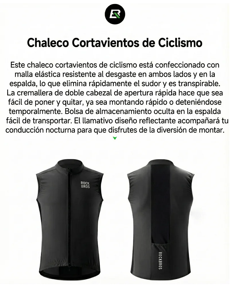 Chaleco Cortavientos de Ciclismo ROCKBROS – Ultraligero, Transpirable y Reflectante (Primavera/Verano) - Imagen 4