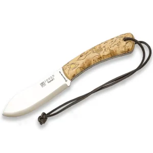 Cuchillo de Bushcraft y Supervivencia Joker Nessmuk S con Mango de Abedul Rizado
