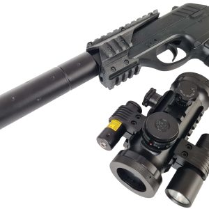 Pack Pistola P-25 Blowback Tactical + Visor + Linterna + Laser